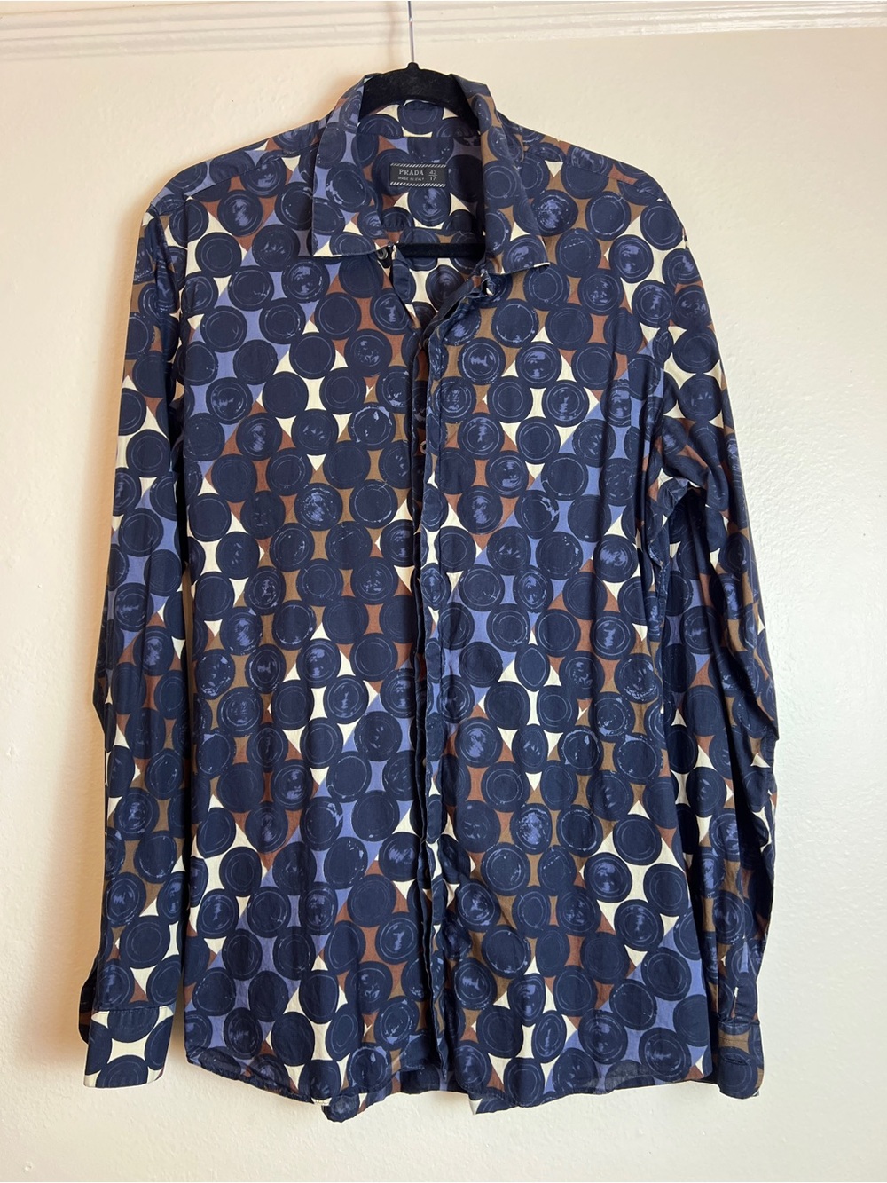 Prada Milano 2006 Diamond and Dots Plaid Print Shirt